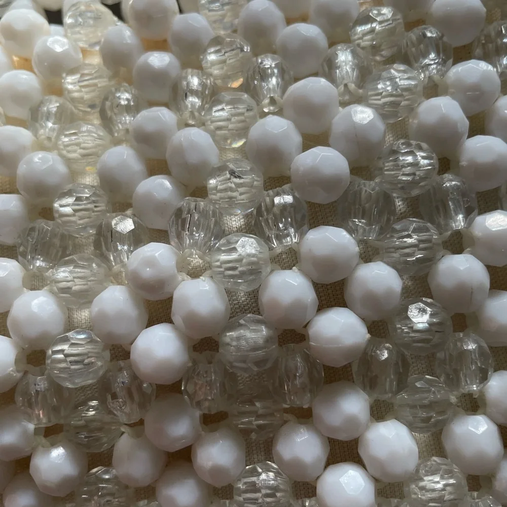 Vintage 1960s white/clear lucite beaded woven satchel handbag boho mod retro - Picture 10 of 10